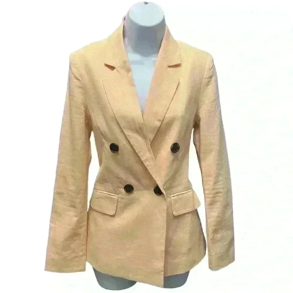 Twill Double Breasted Notch Lapel Long Sleeve Blazer